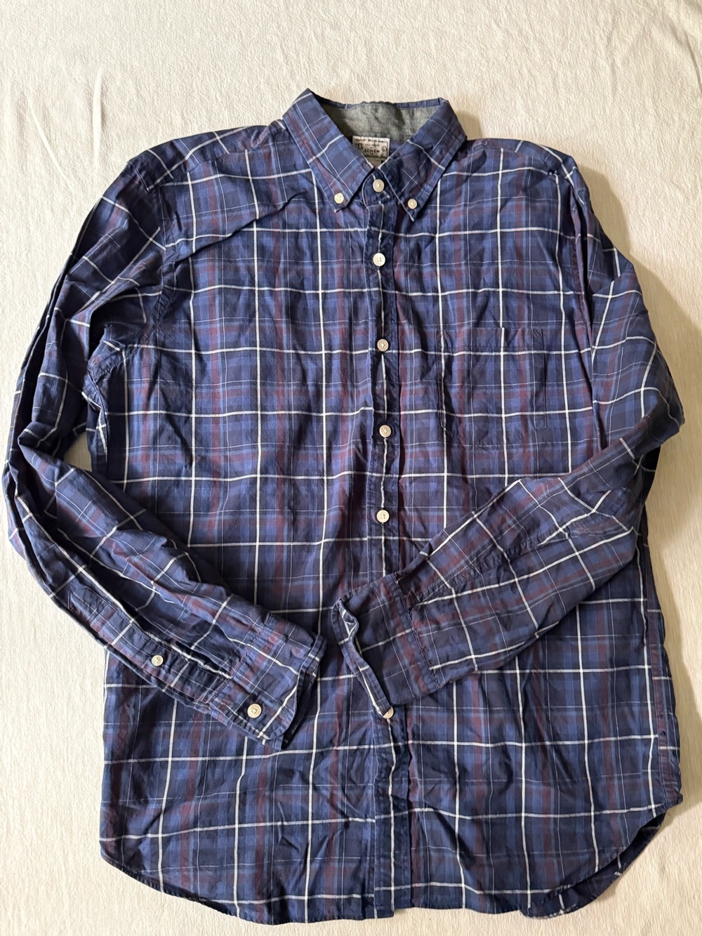 J. Crew Navy and Purpulish Plaid Button-Down size L excellent condition!
